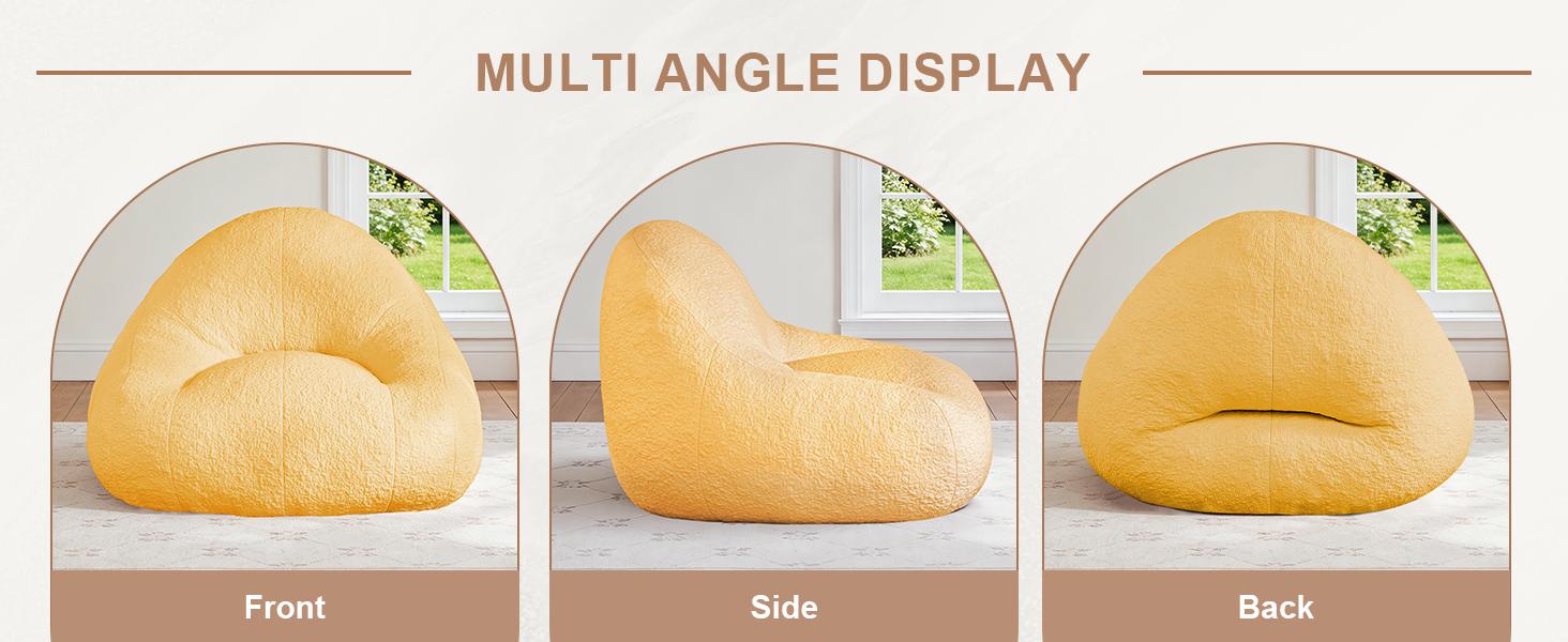 NABUMI 4FT Large Bean Bag Chair for Adults - Big Boneless Floor Chair with Foam Filling, Ergonomic Memory Foam Sofa, Oversized Bean Bag Sofa for Reading and Gaming in Bedroom, Living Room, Dorm, Yellow, Pink, White, Gray NABUMI 4FT Large Bean Bag Chair for Adults - Big Boneless Floor Chair with Foam Filling, Ergonomic Memory Foam Sofa, Oversized Bean Bag Sofa for Reading and Gaming in Bedroom, Living Room, Dorm, Yellow, Pink, White, Gray