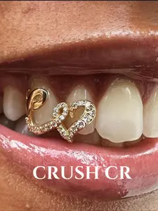 CRUSH CR 1pc 14K Gold Plated Copper Heart & Infinity CZ Stud Grillz – Romantic Hip-Hop Tooth Jewelry, Tooth Gems for Female, Black Women, Girls, Men & Boys. Perfect for Valentine’s Day, Parties, Halloween & Gifts! Trendy Bling Accessory