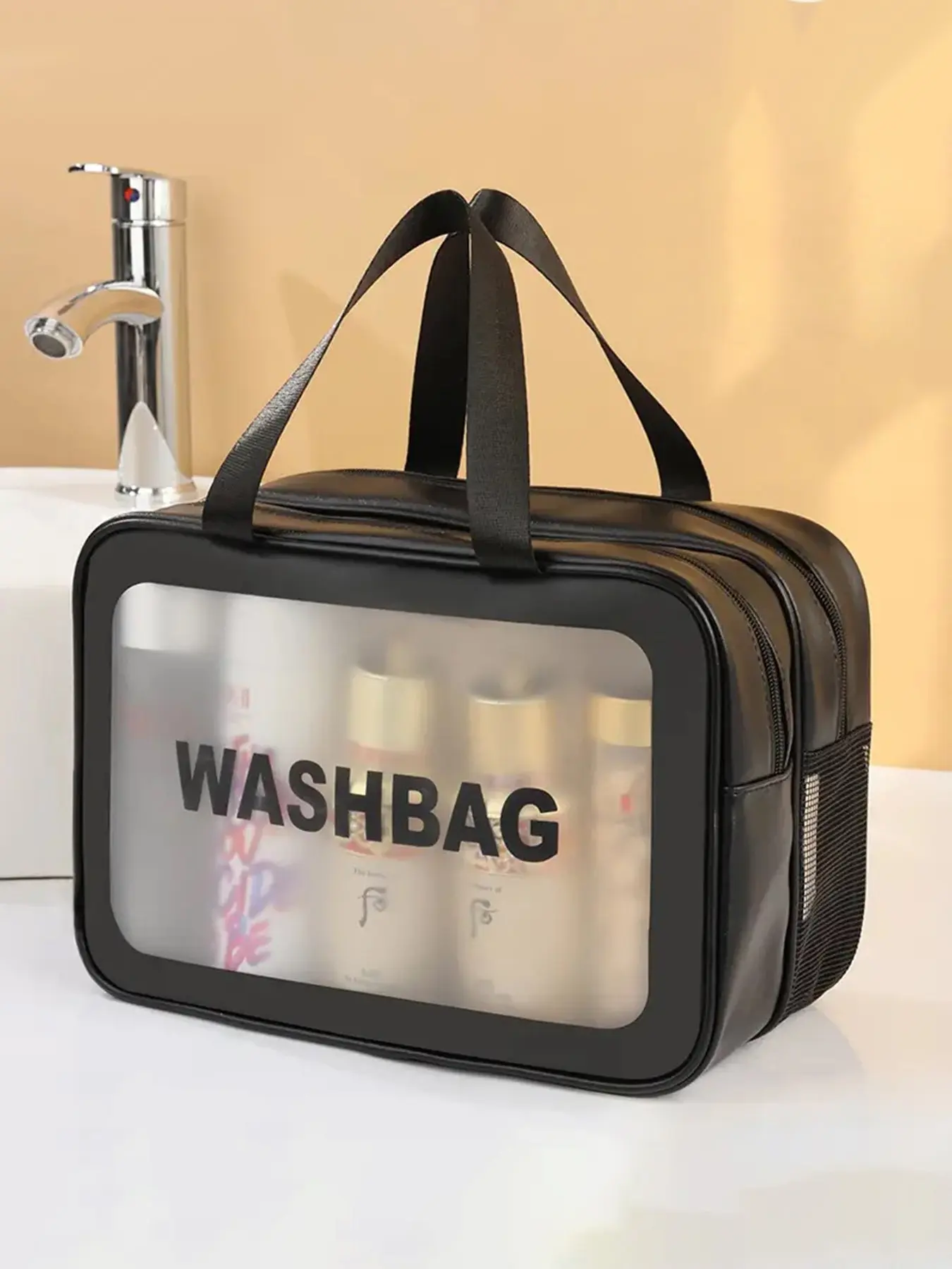 Large Capacity Transparent Travel Wash Bag, Dry Wet Separation, Waterproof Handbag, Storage Pouch, Portable Shower Kit Organizer, Travel Pouches for Toiletries