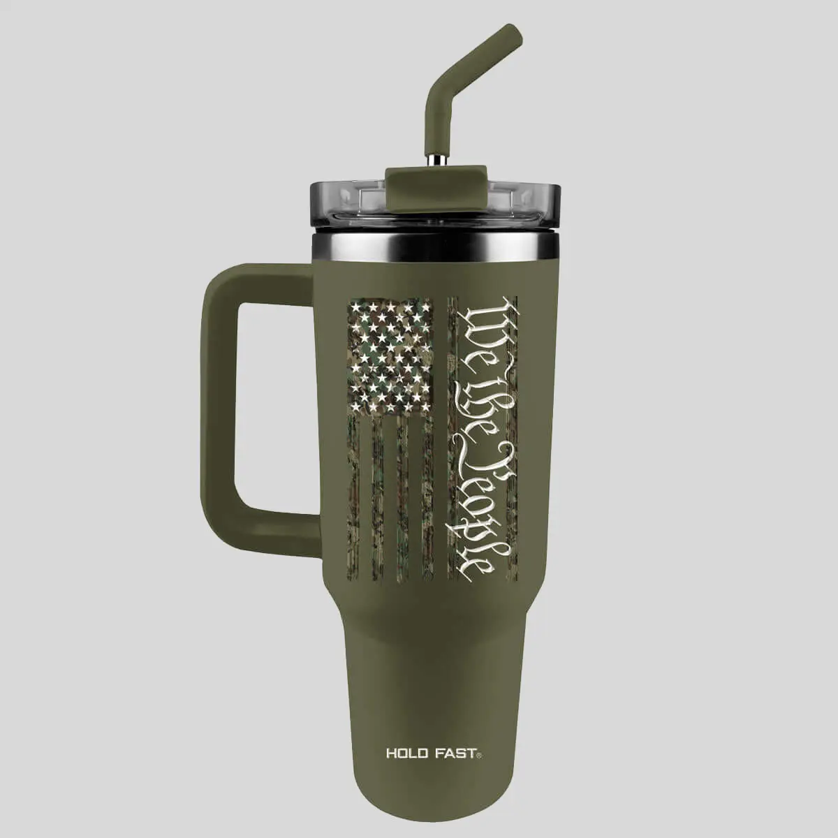 HOLD FAST 40 oz Stainless Steel Vacuum Insulated Tumbler - Patriotic We The People Camo Flag Design, With Straw & Lid, Hot/Cold Drink Kitchenware