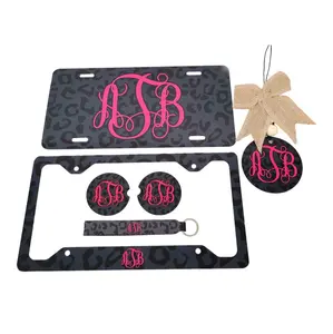Personalized Dark Gray and Pink car accessories with Custom Monogram or Name