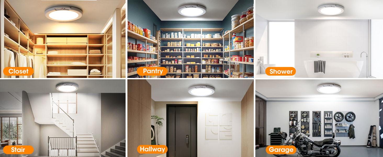 1/2 Pack Rechargeable Motion Sensor Ceiling Light with Remote - Magnetic Wireless Ceiling Light Battery Powered for Closet Shower Stairs Shed Hallway ect
