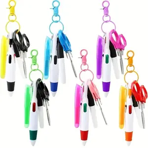 Multifunctional Keychain Set, 1 Set/6 Sets Including Telescopic Ballpoint Pen & Folding Scissors, Durable Gift for Nurse, Doctor