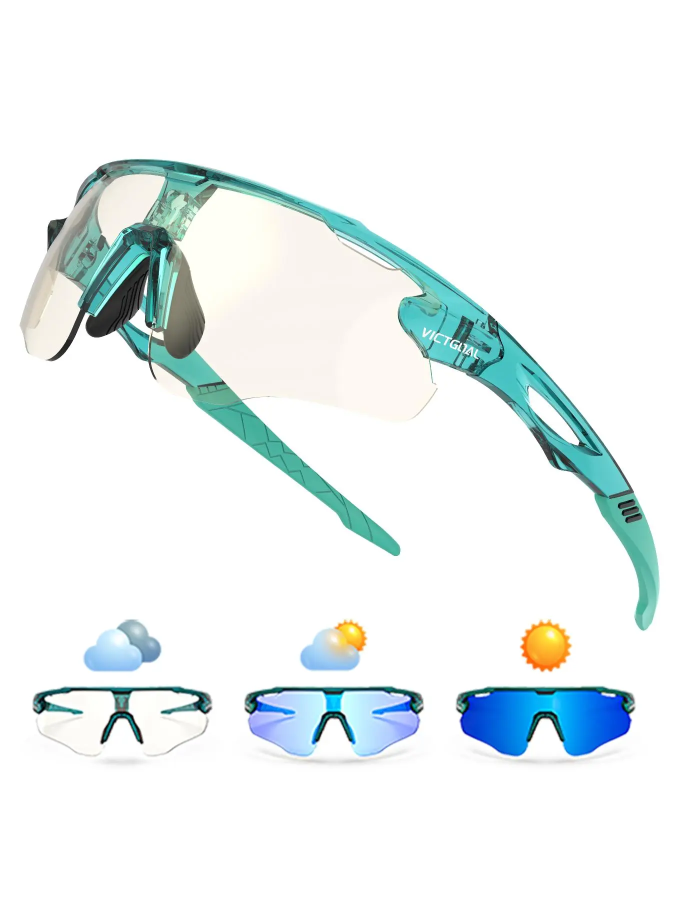VICTGOAL Photochromic Cycling Sunglasses for Men-Women, UV400 Protection Sports Eyewear for Outdoor Cycling, Fishing, Driving Lightweight Sports Sunglasses