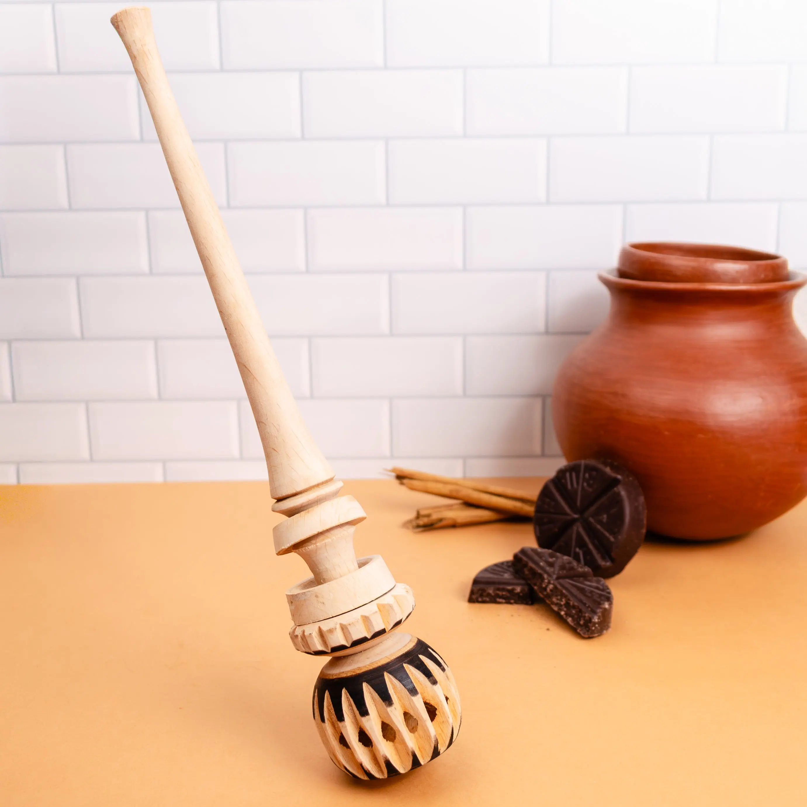 Handmade Unfinished Unlacquered Wood Molinillo Whisk, Traditional Natural Wooden Kitchen Utensil for Cooking