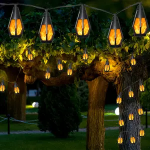 15 LED Flickering Flame Bulb Outdoor Solar String Lights Waterproof Warm White/Purple Solar Outdoor Lights Perfect for Gardens, Patios, Gazebos, Bars, Cafes, Parties, and Holiday Celebrations Ideal for Valentine's Day and Mother's Day outdoorfun