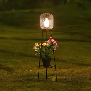 Solar Powered Artificial Rose Floor Lamp, Waterproof LED Outdoor Garden Lantern, Decorative Floor Lamp with Roses for Patio Yard Lawn