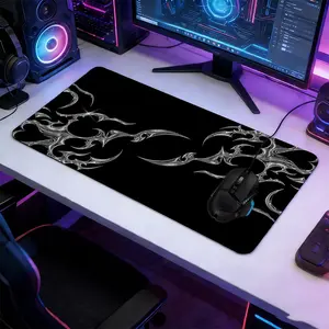 Abstract Silver Tribal Pattern Mouse Pad, Gaming Mouse Pads, Non-Slip Rubber Base with Stitched Border, Modern Cyber Sigilism Art Design, Durable Accessory for PC Gaming Setup, Gift for Tech & Tribal Art Enthusiasts