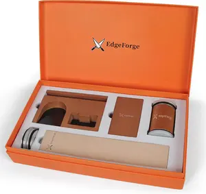 Rolling Knife Sharpener Set with Two Extra Disc, Leather Strop and Stand - Elegant Gift for Chefs & Cooks - Knife Sharpening Kit for Kitchen & Pocket Knives Wood Stainless