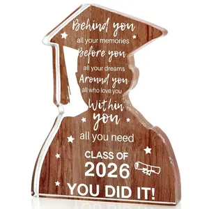 Graduation Gift Ideas for Him, Inspirational Congrats Message Wooden-Acrylic Decorative Plaque, Memory Keepsake Desktop Ornament, Acrylic Desktop Decoration