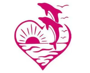 2 dolphins sunset heart ocean beach water decor car animal print vinyl decal sticker 5"