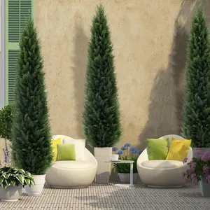 【Christmas Gift】5 ft Artificial Cedar Topiary Trees 2 Pack Uv Resistant Faux Outdoor Plants Front Door Pine Tree Decor Outdoor Entrance Tall Fake Outside Plants Evergreen Plastic Small Indoor Plant
