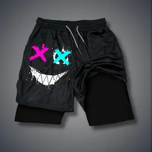 Evil Emoji Graphic  80s 90s summer men shorts for men jorts outfit men graphic shorts Double-layer sports shorts Comfortable short shorts summer