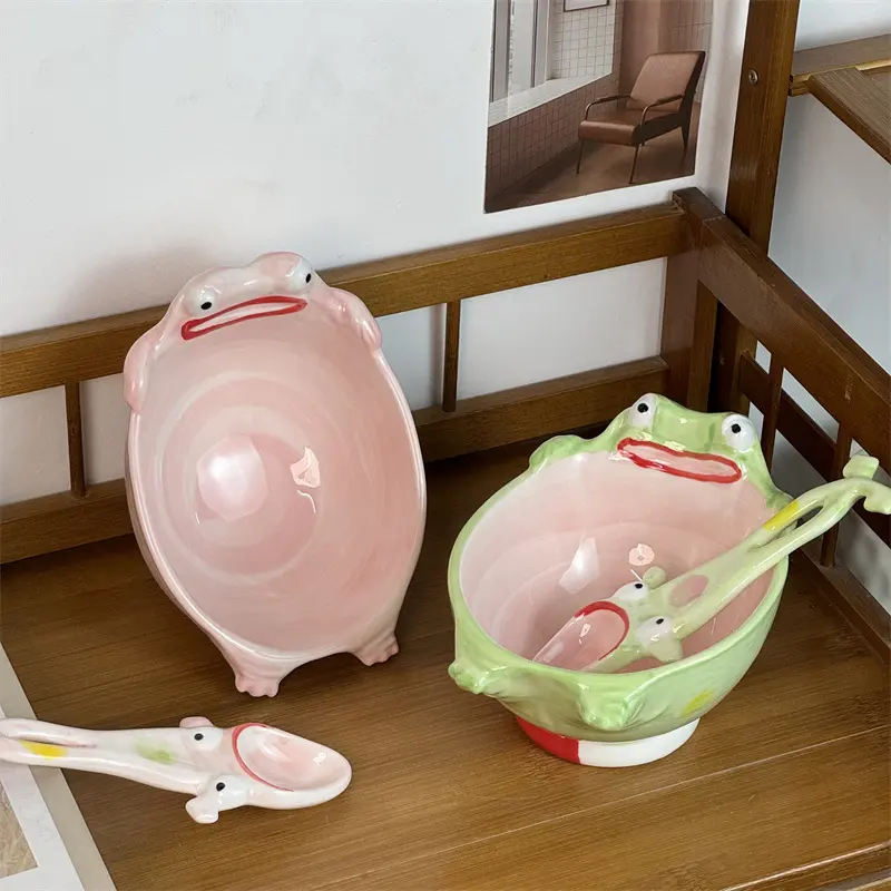 Unique Frog Bowl, Large Capacity Ceramic Dessert Bowl, Abstract Design, Perfect Gift for Friends, Quirky Dinnerware, Ceramic Salad Bowls