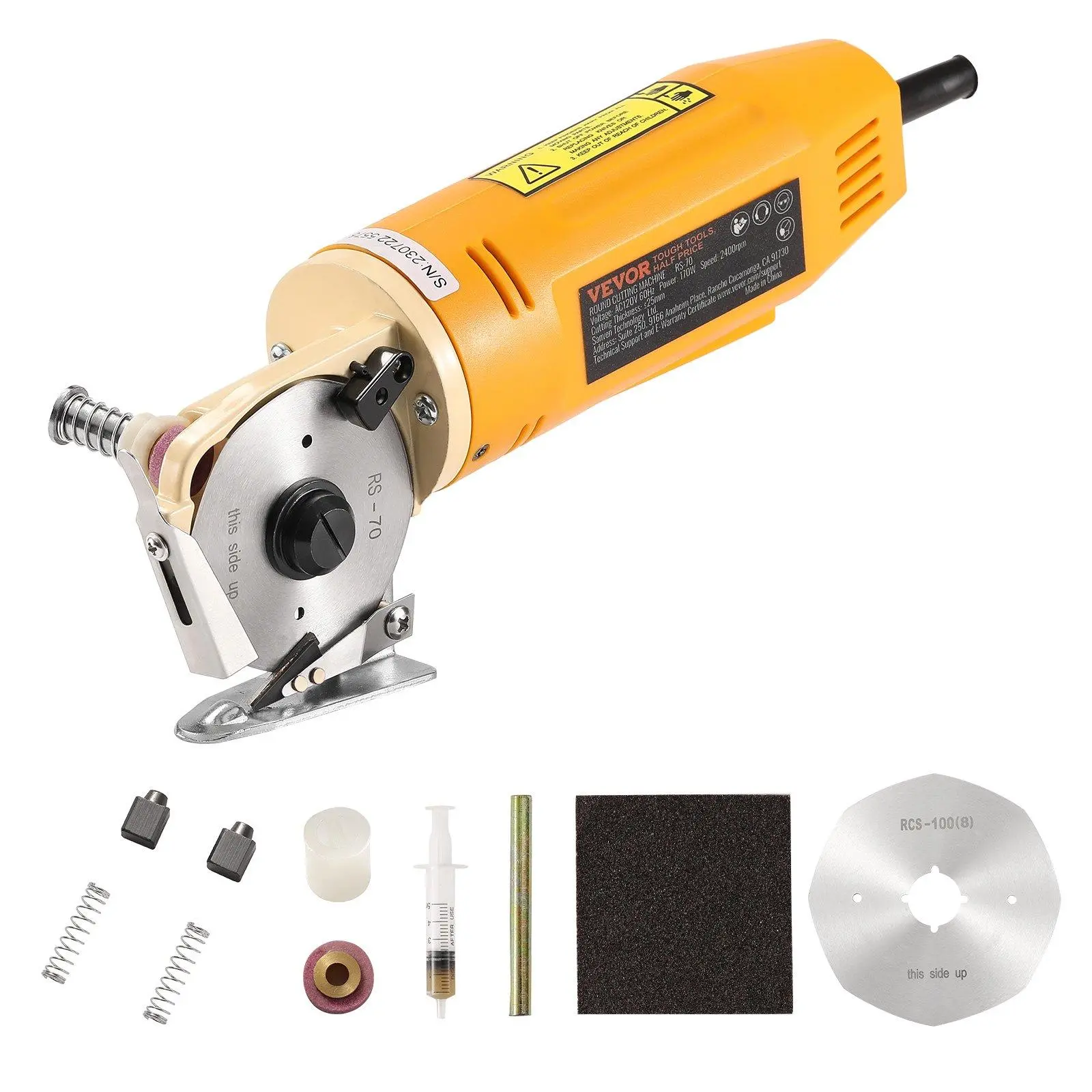 【Summerfinds】VEVOR Fabric Cutter, 170W Electric Rotary Fabric Cutting Machine, 1" Cutting Thickness, Octagonal Knife, with Replacement Blade and Sharpening Stones, for Multi-Layer Cloth Fabric Leather