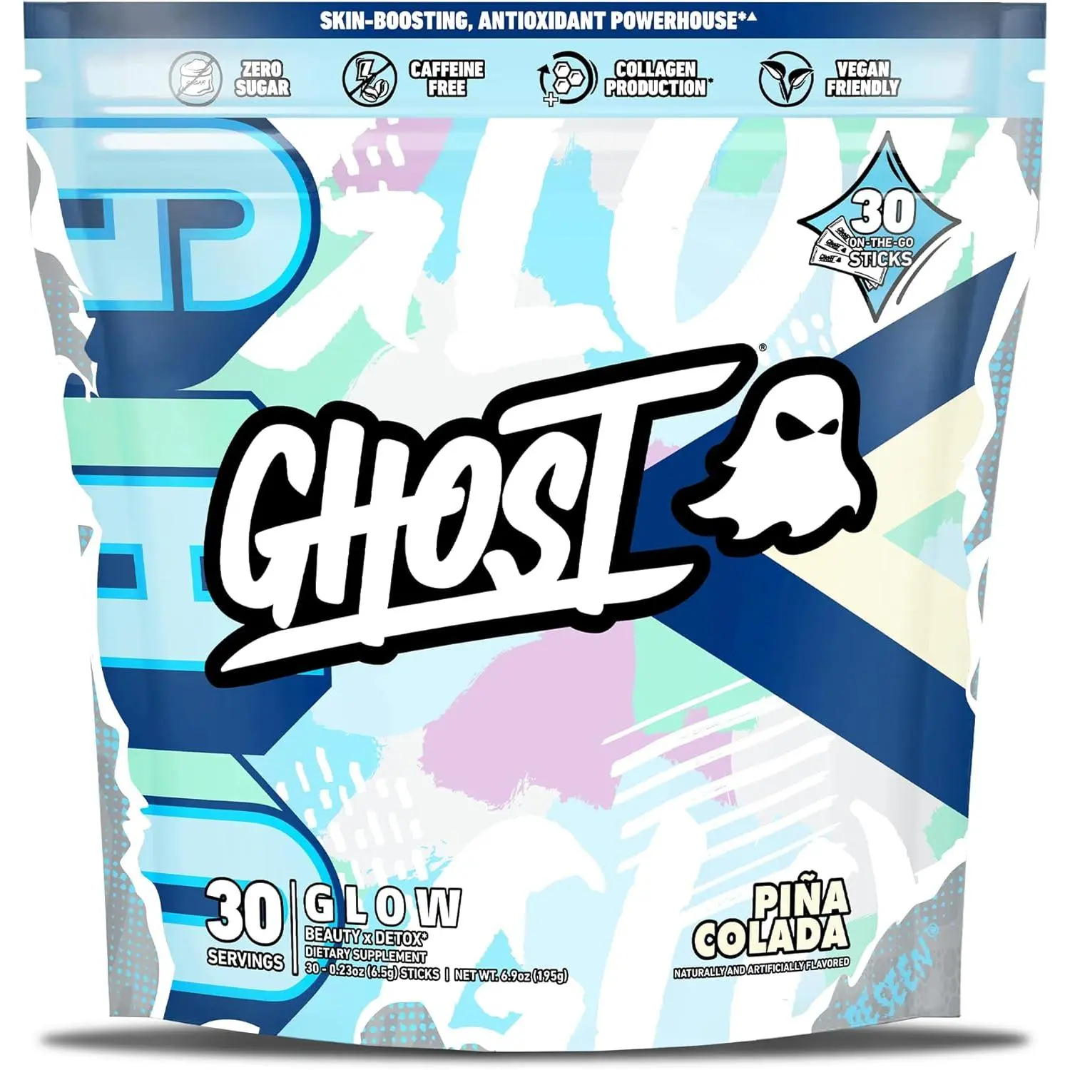 Ghost Glow - Beauty and Detox Supplement - Skin Boosting Hyaluronic Acid, Biotin & L-Theanine for Skin-Boosting Support- Vegan, Gluten-Free