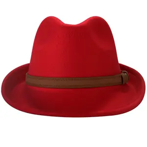 OIDEA Unisex Classic Hat - Adjustable Stylish, Fully Adjustable British Belt Buckle Jazz Trilby, Lightweight Breathable Felt Cap, Red, Adjustable Stylish Hat, Fully Adjustable Hats