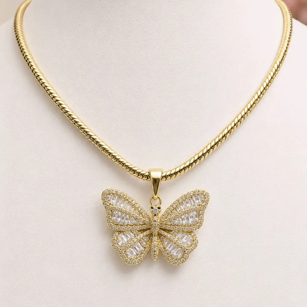 Cord Necklace with Butterfly Pendant – Two Styles Available – 18 Inches Long – 14K Laminated Gold