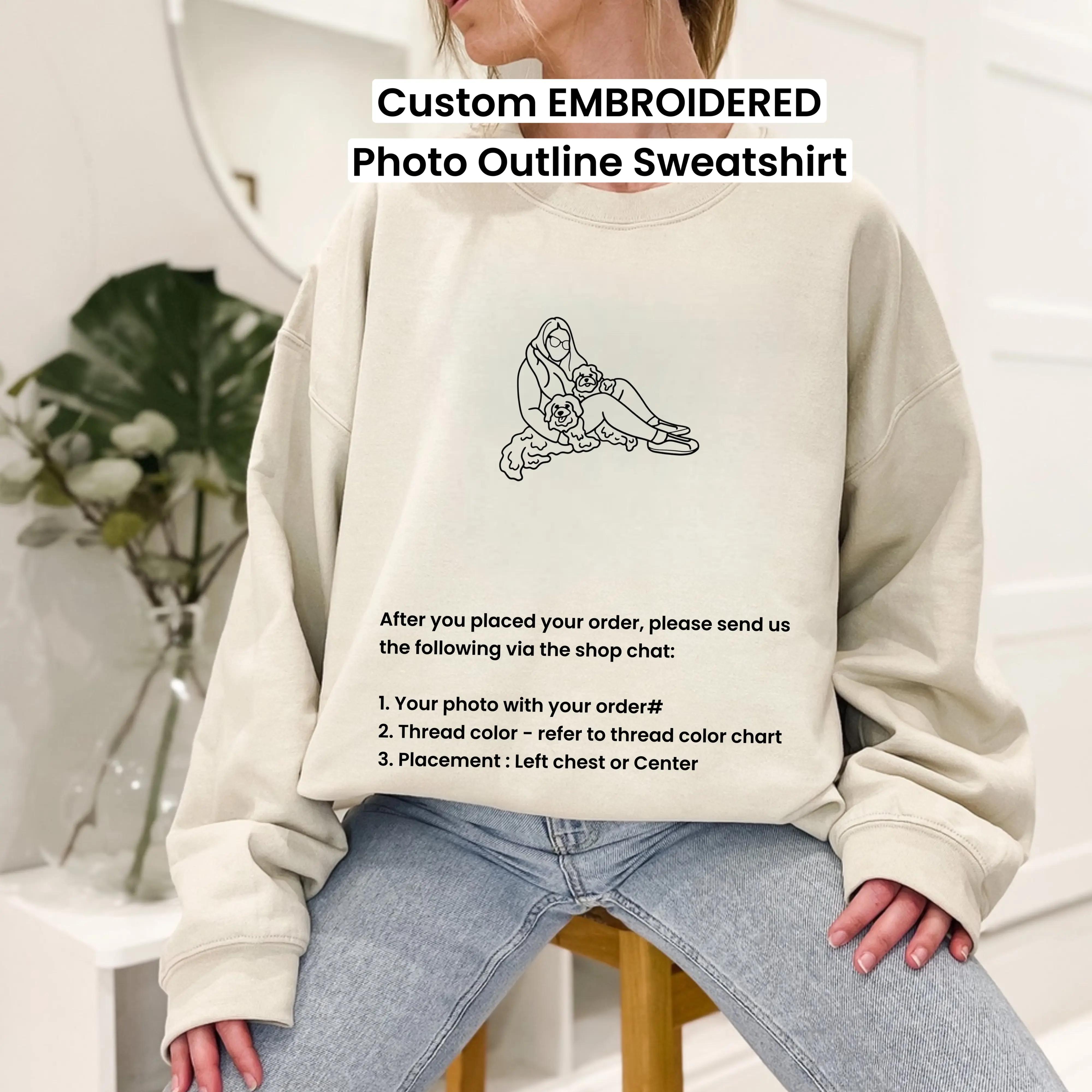Custom Embroidered Pet Portrait Sweaters, Dog Photo Outline Embroidery, Personalized Photo Outline