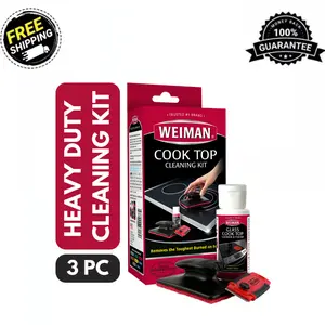 Weiman Glass Stove Top Complete Cleaning Kit Cleaner Scrubber & Scraper Included Smooth Pad