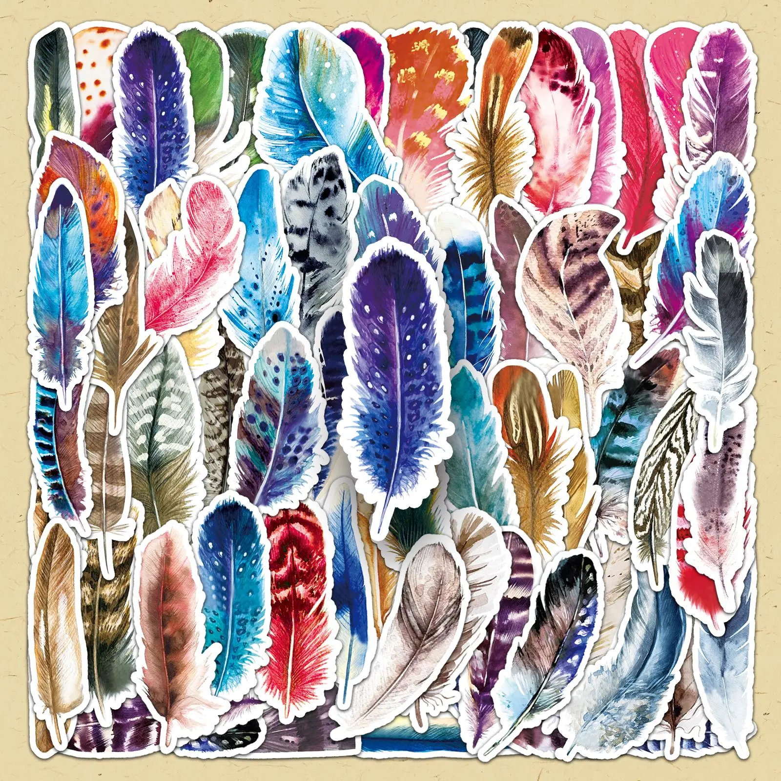 Feather Pattern Sticker, 128pcs/set Colorful Creative DIY Decorative Sticker, Sticker Packs, Scrapbooking & Stamping Supplies for Home School Office