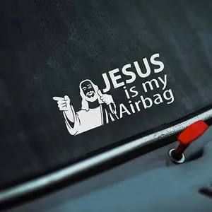 Jesus Is My Airbag Vinyl Car Motorcycle Sticker Decal Black/white 5.91 Inches*2.36 Inches, Religious Theme, Irregular Shape