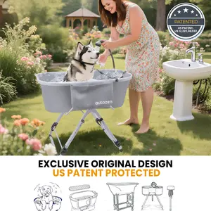 Small & Medium Dogs & Cats Love This! - Foldable Elevated Pet Bathtub No More Bending | Portable Grooming Shower Stand Indoor & Outdoor