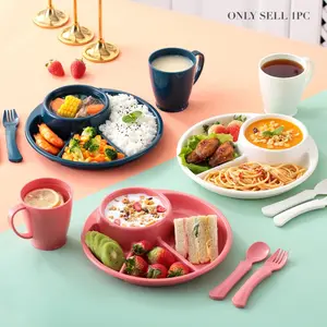 Japanese Divided Meal Plate Set for Kids, Three Section Lunch Plate Combo, Breakfast Snack Dishes, Weight Loss Friendly Design