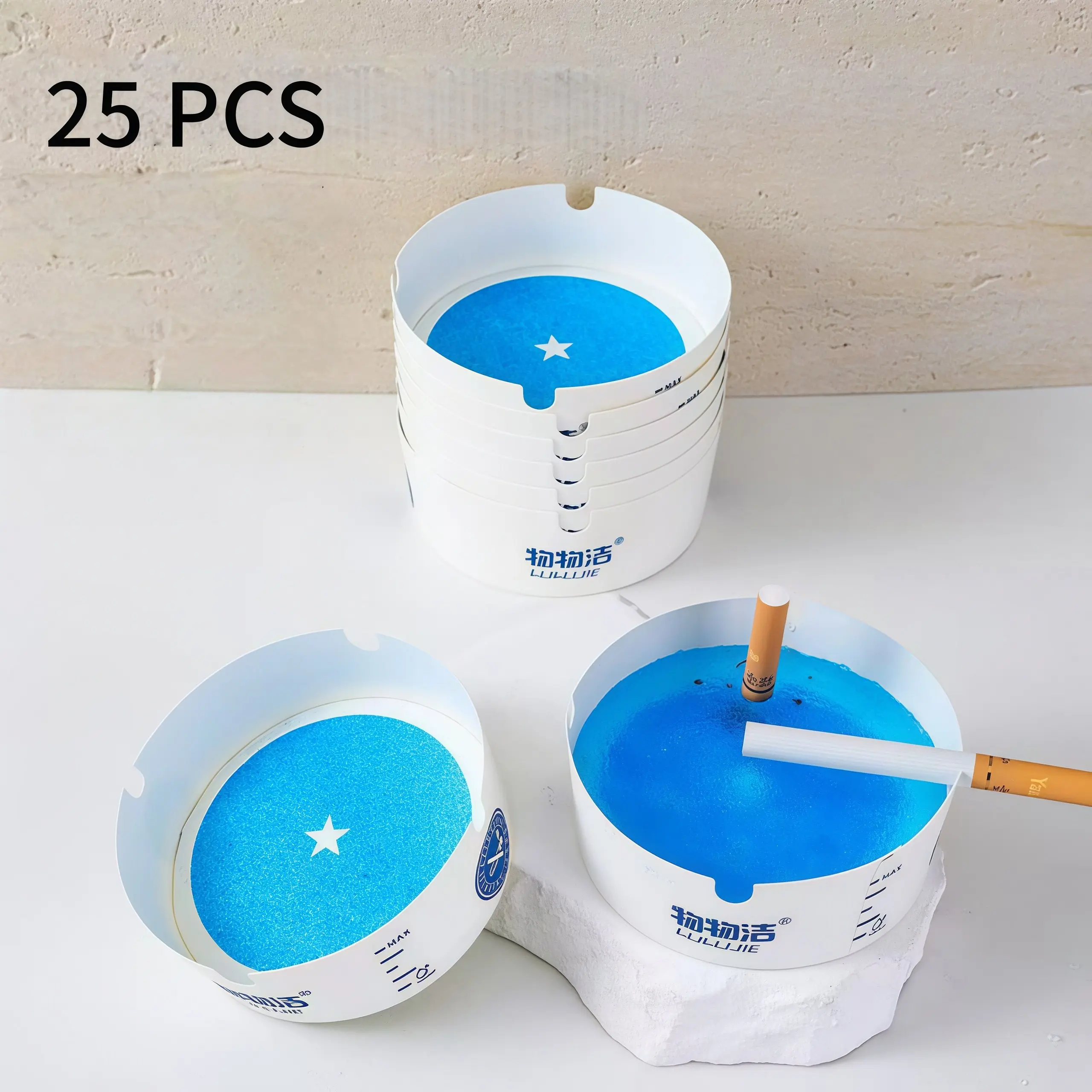 25-Pack Single-Use Foam Disposable Ashtrays with Fire-Retardant Odor Control Gel, Stackable Portable Smokeless Home Supplies for Car, Travel