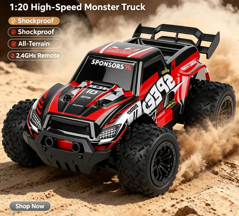 1:20 High Speed RC Off Road Monster Truck, 2.4GHz 2-Way Dual Control Support Remote & Phone APP, 4-Wheel Spring Shock Absorption Large Anti-Slip Tire All Terrain Racing RC Car Toy Gift for Boys Kids Teens Adults tibibee transform easter rc car