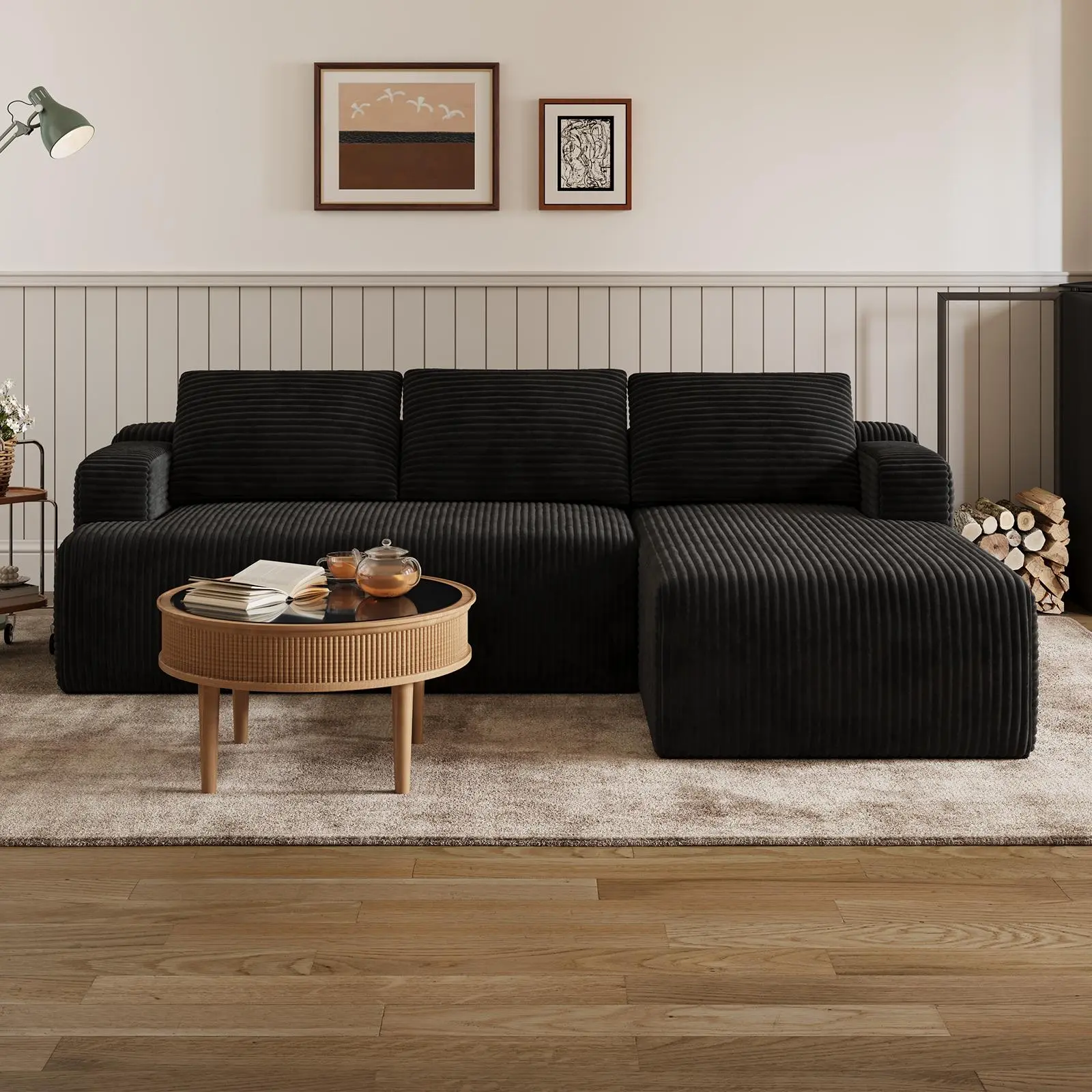 【2 Packages Shipping] L-Shape Plush Corduroy Velvet Modern Sofa with Deep Seat, Upholstered Couches for Living Room & Bedroom, No Assembly Required,DealsForYouDays