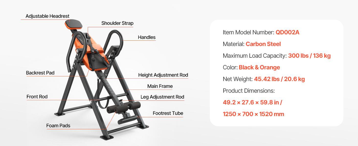 VEVOR Inversion Table, 300 lbs Capacity Heavy Duty Back Inverter Stretcher, Inverted Table with Dual-Roller Locking, Decompression Tables for Shoulders, Neck, Back, Multi-Angle Adjustable Tether Strap#BackToSchool VEVOR Inversion Table, 300 lbs Capacity Heavy Duty Back Inverter Stretcher, Inverted Table with Dual-Roller Locking, Decompression Tables for Shoulders, Neck, Back, Multi-Angle Adjustable Tether Strap#BackToSchool