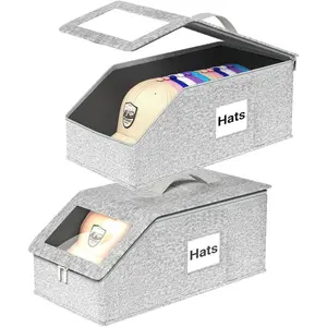 Hat Organzier for Baseball Caps - 2 PCS Stackable Hat Storage Holder Holds up to 26 Caps for Closet, Dust-Proof Hat Boxes Container with Clear Window for Home