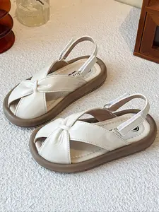 Mink Bow Sandals Cross Strap Soft Sole Comfortable Simple Versatile Breathable Easy Wear Rubber