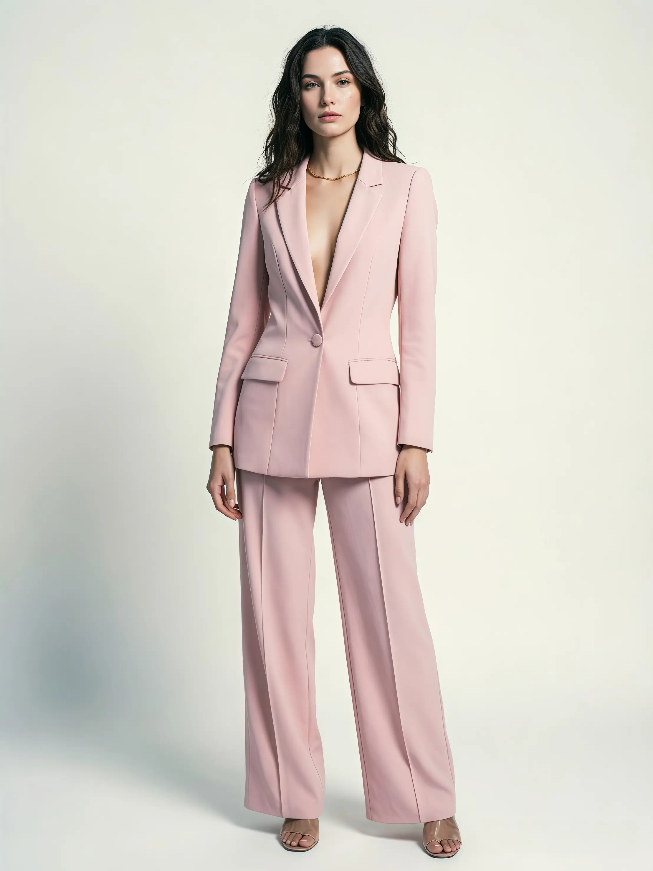 Women's Solid 2-Piece Suit Set - Long-Sleeve Open Blazer & Straight-Leg Pants, Casual Office Outfit, Bright Color Matching, S-5XL Plus Size