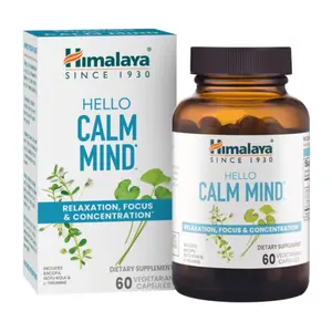 Himalaya Hello Calm Mind Herbal Supplement, with Bacopa, L-Theanine, Gotu Kola, Supports Concentration & Focus, Cognitive Function, Clear Thinking, Relaxation, Vegan, Gluten Free, 60 Capsules