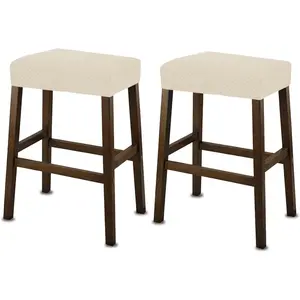 NeColorLife Rectangle Stool Covers,Stretch Waterproof Saddle Seat Covers for Counter Height and Kitchen Island Chairs,Vanity Barstool Cushion Protector,Beige,Pattern A,2 Pack