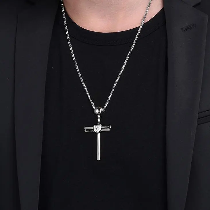 PROSTEEL Baseball Bat Cross Pendant Necklace Stainless Steel Chain Necklaces Jewelry Unisex For Men Women with Gift Box