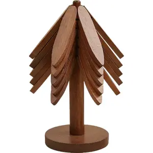 Walnut-Colored Tree-Shaped Heat-Resistant Mat Creative Bamboo Table Mat for Home Dining Tables Heat-Resistant Coaster Set High-Temperature Resistant Cup Coasters