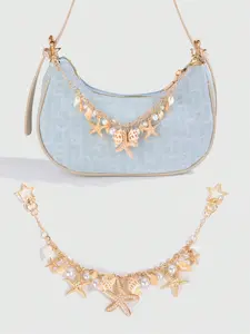 1pc Vacation Beach Style Sea Shell Conch Pearl Metal Bag Charm, Wedding Decor Chain