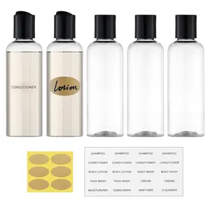 Travel Bottles for Toiletries 3.4 oz TSA Approved - 5 Pack Leak Proof Travel Size Containers, Clear Squeezable Plastic Bottles with Labels for Shampoo Lotion, Flight Cruise Gym Essentials