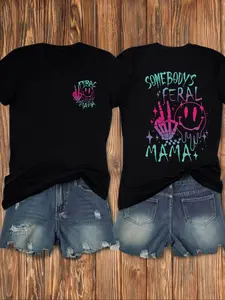 Y2K Campus Western Sweet Cool Back-To-School Set, Short Sleeve Western Cow Print, High Waist Ruched Shorts, Spring & Fall Fashion