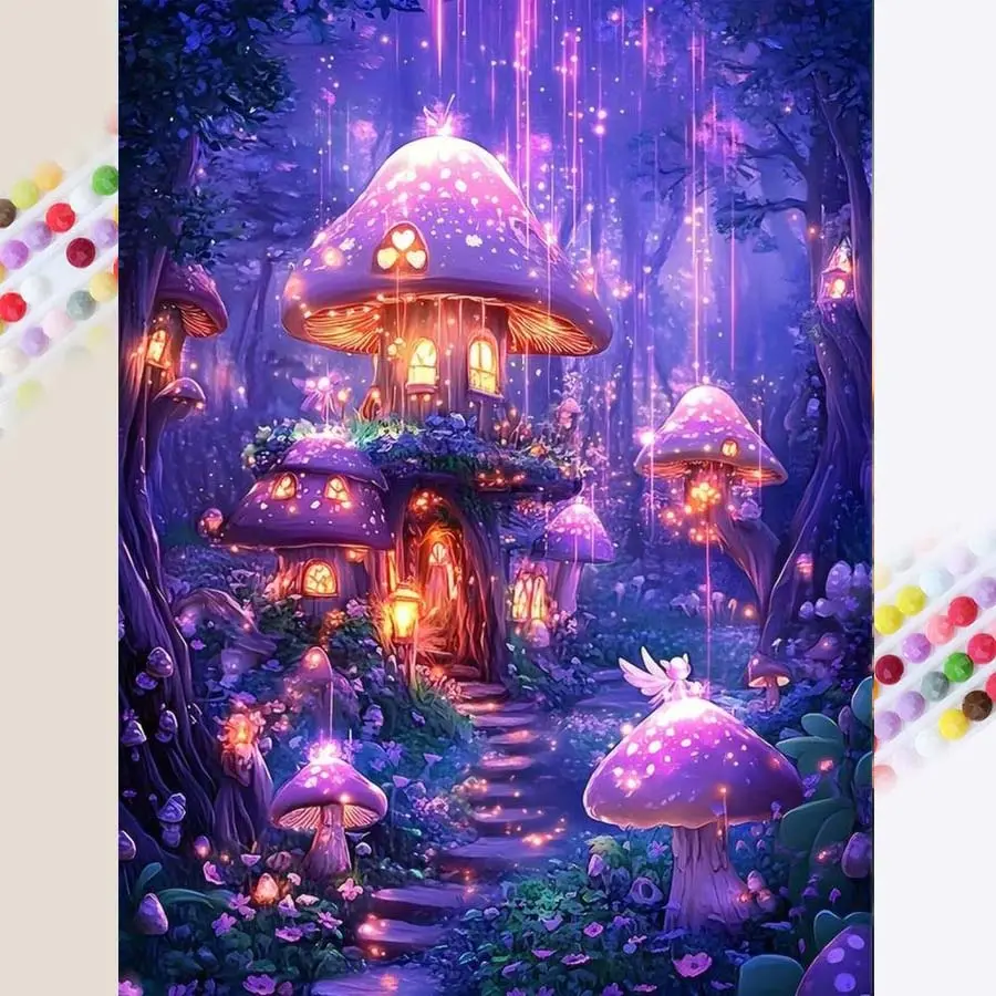 1 set of DIY diamond painting kit, 5D diamond art kit, DIY decor mushrooms, cottage, forest. Mosaic, diamond art, DIY art home decor, DIY Craft Supplies