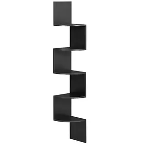 Corner Shelf Wall Mount, 5-Tier Floating Corner Bookshelf, Plant Shelf for Bedroom, Living Room, Bathroom, Home Office, Simply Black