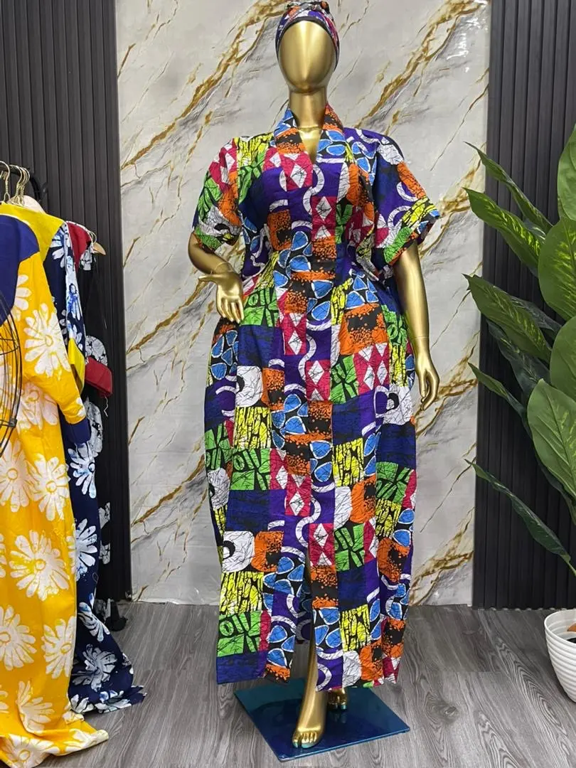 Women's Chic Ankara Boubou Gown, a Shortsleeve Kaftan Dress in Quality Fabric with an Adjustable Comfortable and Classy Fit, Casual, Adjustable Fit, Pull-On, All-Size, Elegant, Puff Sleeve, Pull-On Fasten, Cute, Holiday, Long Length Bohemian Summer Dress,