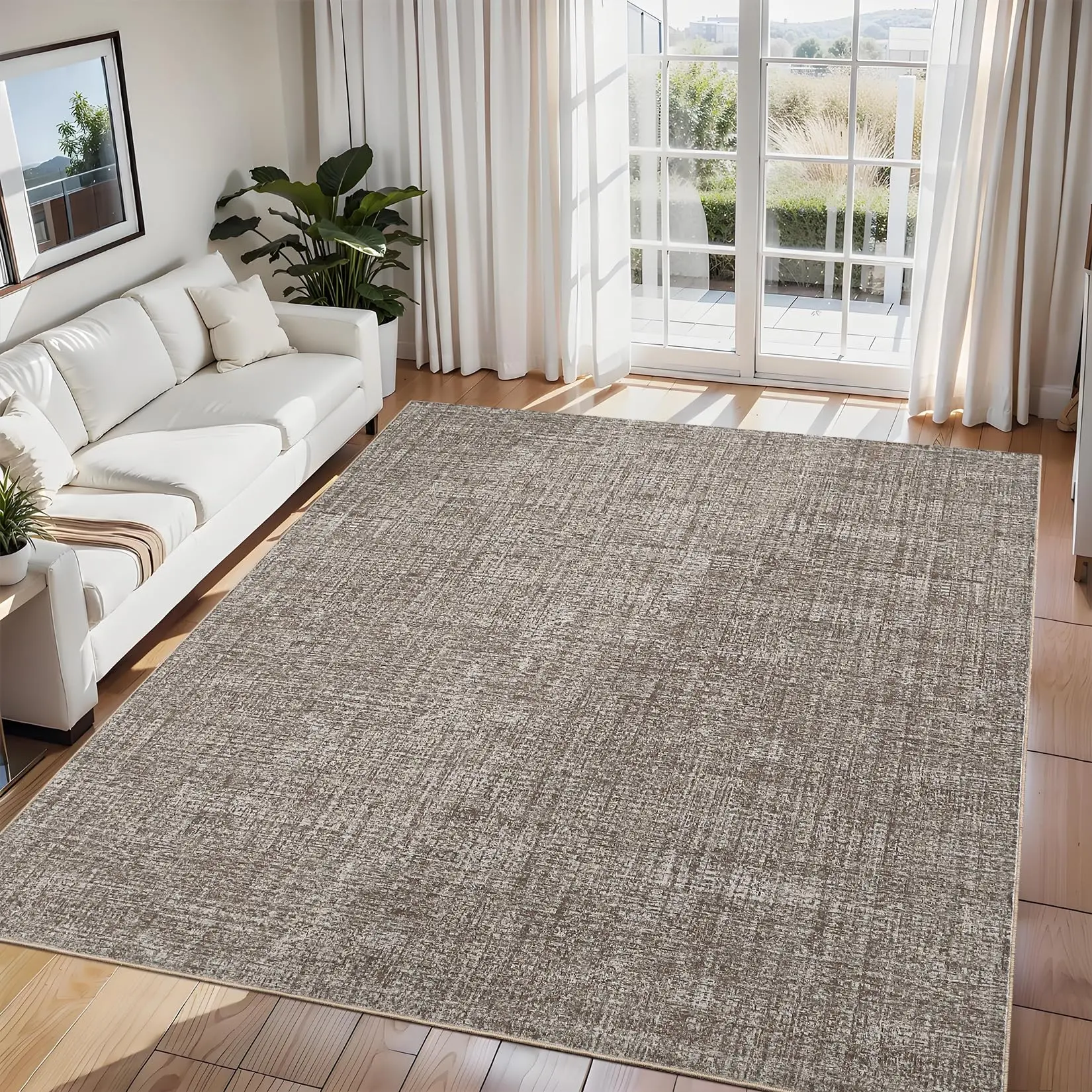 Garvee Modern Solid Area Rug 5x7 - Washable, Non-Slip Rubber Back Mat for Living Room, Bedroom, Nursery, Dining Room, Office - Minimalist Neutral Soft Floor Carpet