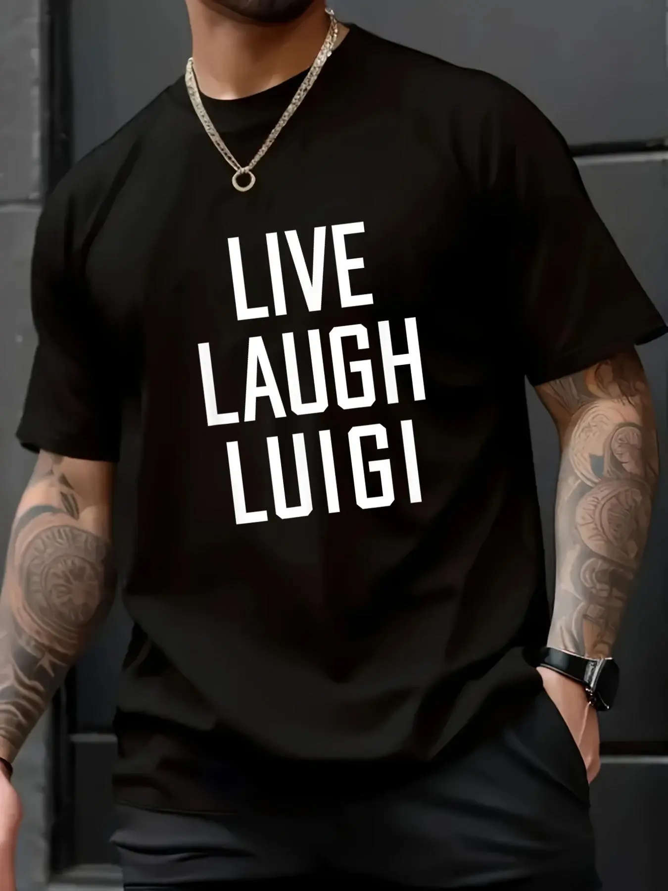 Men's 100% Cotton Streetwear Short-Sleeve Casual Loose T-Shirt - Live Laugh Luigi Love Funny, Dream Big Stay Positive, Soft Touch Unisex Menswear Tee, Round Neck, Top, Tops, Shortsleeve