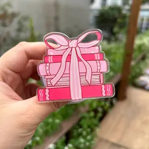 Pink Book Stack with Bow MagSafe Phone Grip – Book Lover Aesthetic Magnetic Pop Socket & Kickstand – Kindle Reader Gift