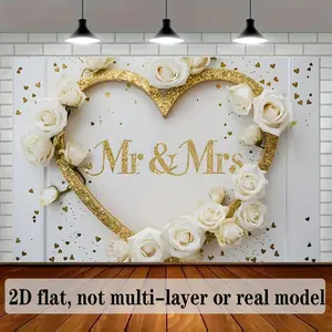 Mr & Mrs Wedding Background Decoration 2D Flat Banner Polyester Photo Props for Home Room Wall Party Decor Supplies Gift