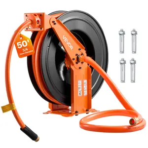 VEVOR Retractable Air Hose Reel, 3/4 Inch x 50 FT PVC Air Hose Max 300PSI, Auto Rewind Air-Compressor Hoses Reel with 5 ft Lead in, Ceiling/Wall Mount Heavy Duty Steel Double Arm